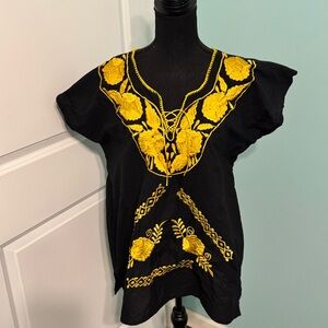 Mexican Embroidered Black and Yellow Women's Top
